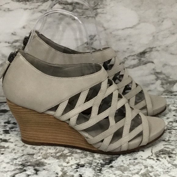 Eileen Fisher Shoes - Eileen Fisher Cage Strap Lattice  Leather Gray Wood Wedge Sandal